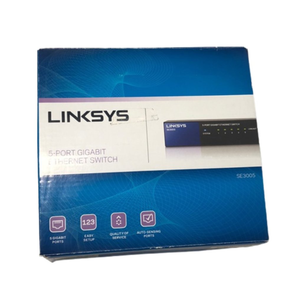The Linksys SE3005 five-port Gigabit Ethernet switch